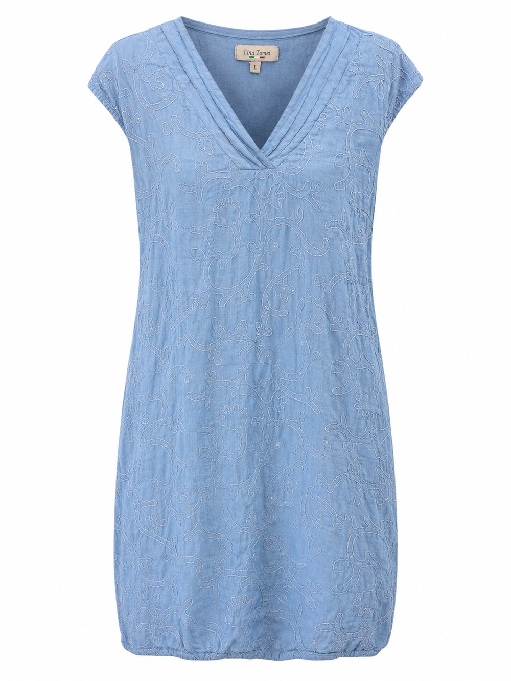 Lina Tomei Sequin & Embroidered 100% Linen Blue Dress size Large - Picture 1 of 10